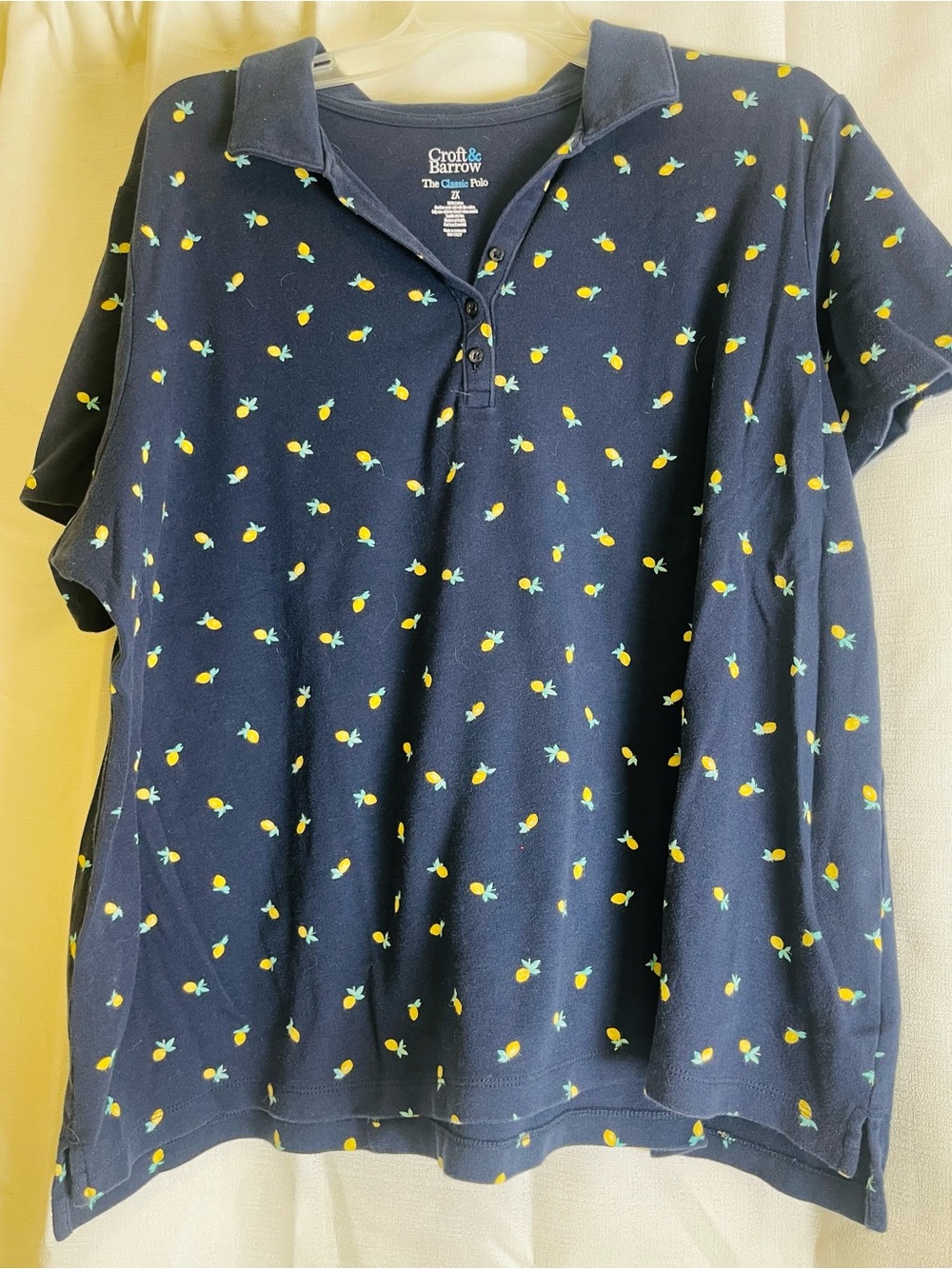 croft & barrow Navy Polo with Yellow Lemon Print